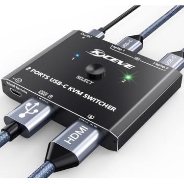 Imagem de Interruptor USB C KVM 4K a 60Hz, interruptor MLEEDA KVM USB C para 2 laptops, compartilhe um único monitor HDMI e teclado mouse, compatível com Windows, Mac OS, controle remoto com fio e cabo de