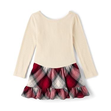 Imagem de The Children's Place Vestidos casuais de manga comprida para bebês meninas e crianças pequenas, Xadrez ocre vermelho, 5 Anos