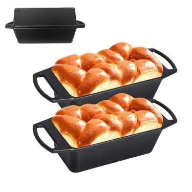 Imagem de KEESHA Forma de pão de ferro fundido de 21 cm, formas de pão 2 em 1 para assar, bolo e bolo de carne, distribuição uniforme de calor, conjunto de 2 peças