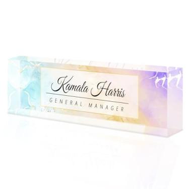 Imagem de placa de identificação acrílica personalizada, Placa de nome personalizada para mesa, Decoração de mesa, presente de escritório para colegas, chefes, professores