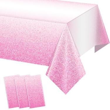 Imagem de FunnyPars Pacote com 3 toalhas de mesa de plástico rosa ombré para festas, toalhas de mesa descartáveis rosa pastel gradiente, mesas retangulares, rosa claro, decoração de casamento, aniversário, 137