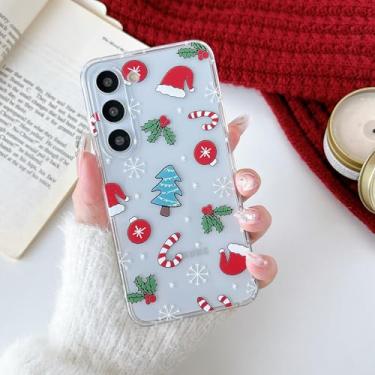 Imagem de RALEAVO Capa de Natal para Samsung Galaxy S25 Capa de inverno transparente para mulheres, meninas, crianças com chapéus, fina, de silicone TPU, à prova de choque, transparente, flocos de neve brancos