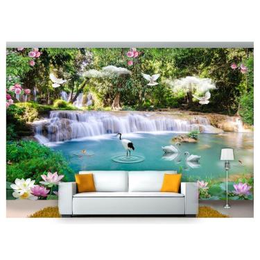 Imagem de Papel De Parede Cachoeiras Animais Pássaros 3D Xch09 3M²