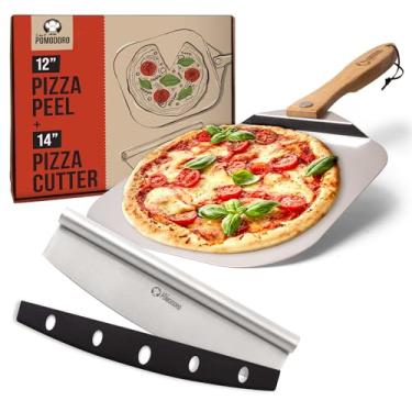 Imagem de Chef Pomodoro Casca de pizza de metal de alumínio com cabo de madeira dobrável para armazenamento fácil, espátula de pizza, pá de pizza de luxo gourmet para assar pão de pizza caseiro (30 x 35 cm +