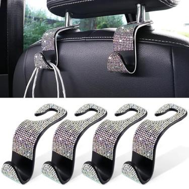 Imagem de LivTee Gancho de cabeça para assento traseiro de carro com strass cristal e organizador de assento de carro para casacos, guarda-chuvas, sacolas de compras, pacote com 4 (colorido)