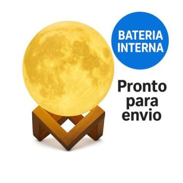 Imagem de Luminária Lua 3D com Base de Madeira  Luz Decorativa , Toque Suave, Pe
