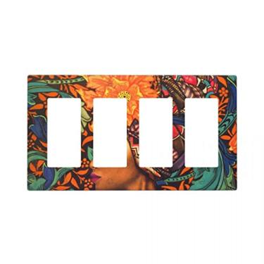 Imagem de Capa decorativa para interruptor de luz decorativa de 4 entradas com flores e arte de 4 entradas, capa para tomada de receptáculo com placa de parede decoradora quádruplo 11,4 cm x 20,9 cm