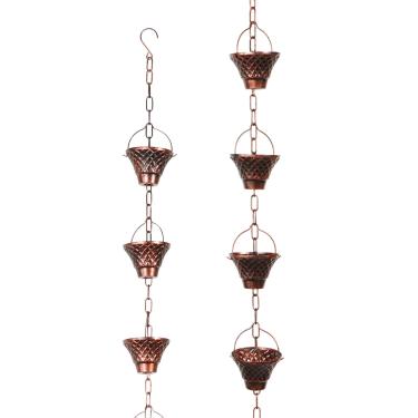 Imagem de ZFLYCANP Correntes de chuva corrente decorativa de calha de ferro, corrente vintage envelhecida coletora de chuva com ganchos funcional e decorativa para jardins, pavilhões, pátios, pátios, calha
