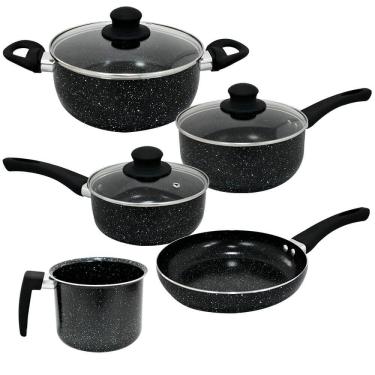 Imagem de Jogo de Panelas de Indução Antiaderente Cerâmica Berlim Preta 5 peças - Hauskraft