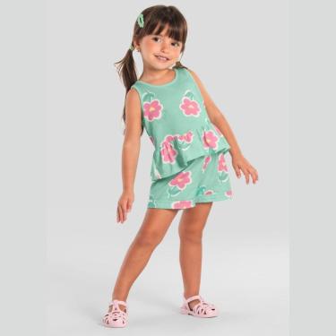 Imagem de Conjunto Infantil Menina Flores Verde - Brandili
