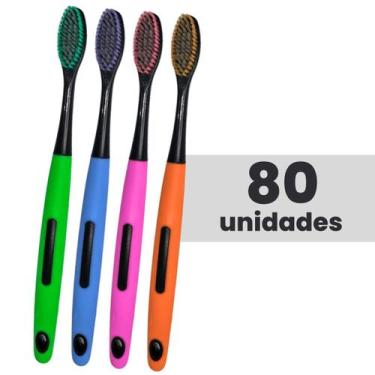 Imagem de Escova De Dente 80 Unidades Limpeza E Saúde Bucal Com Capa Protetora M