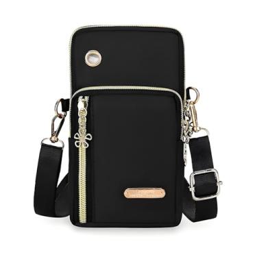 Imagem de Bolsa tiracolo pequena para mulheres - Bolsas de telefone com alça transversal - Bolsa de braço de nylon leve, Preto, Small, Bolsa transversal pequena para mulheres
