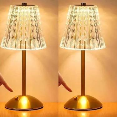 Imagem de Luminária de Mesa LED de Cristal com Toque | Abajur Recarregável Sem Fio 3 Cores Dimerizável para Quarto e Decoração Moderna (KIT 2*Modelo-B)
