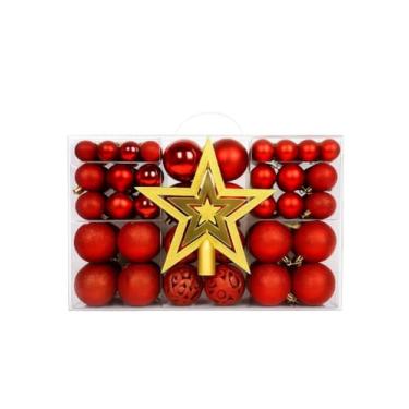 Imagem de Kit 60/100 Bolas de Natal Mista Lisas Glitter Decoração Enfeite Árvore de Natal com (Vermelho - 100 Pcs)