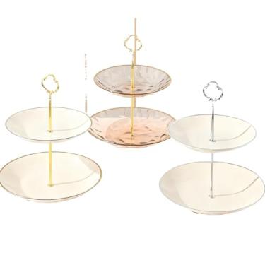 Imagem de Suporte De Doces E Petiscos De Multiplos Andares Prato Duplo Para Doces Detalhes Refinados Bandeja Dourada Ideal Mesa Posta Cha Da Tarde Festas (transparente,de dois andares)