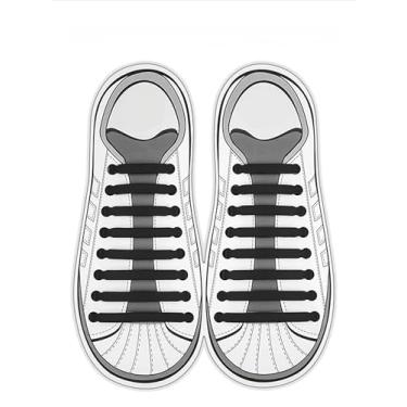 Imagem de 16 pçs cadarços sem gravata para homens e mulheres elásticos de silicone elástico sem amarrar, cadarços sem amarrar para tênis, Preto, Regular