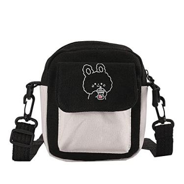 Imagem de Bolsa carteiro ombro lona desenho animado casual preto, Preto