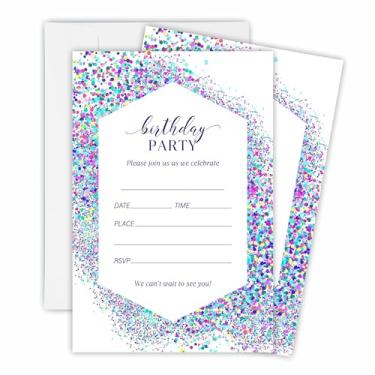 Imagem de Convite de aniversário geométrico de confete de 15 peças com 15 envelopes brancos combinando para meninos e meninas, suprimentos de decorações de festa de aniversário-OL-A116