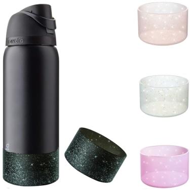 Imagem de Onlymory Bota de silicone com glitter para garrafa Owala de 946 ml, acessórios de manga antiderrapante capa inferior para botas de garrafa de água de aço inoxidável FreeSip Owala (preto transparente