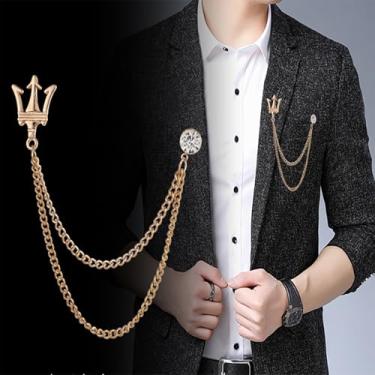 Imagem de Broche de coroa de ouro broche de lapela de diamante CZ broche de cristal crachá terno corrente de pendurar acessórios de terno para uso diário, 1 count (pack of 1), Liga de aço, Zircônia cúbica