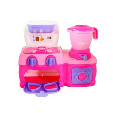 Imagem de Mini Cozinha Infantil com Fogão, Forno, Liquidificador, Rosa, Conjunto de Brinquedo com Acessórios de Cozinha, Espátula