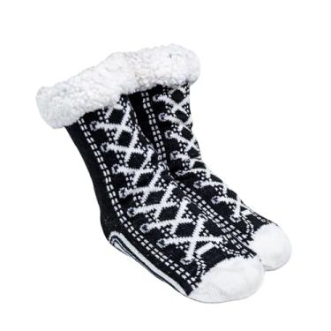 Imagem de Gealaek Meias femininas de inverno, grossas, felpudas, quentes, aconchegantes, macias, forradas com lã de ovelha, antiderrapante, com pegas, Sapatos pretos, 6-10