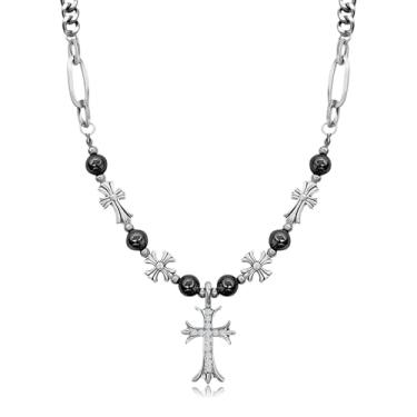 Imagem de SHINYY Colar de cruz para mulheres e homens | Colar com pingente punk gótico banhado a ouro 18K | Joias religiosas de zircônia cúbica para ela, Standard, Banhado a ouro 18K, Zircônia cúbica