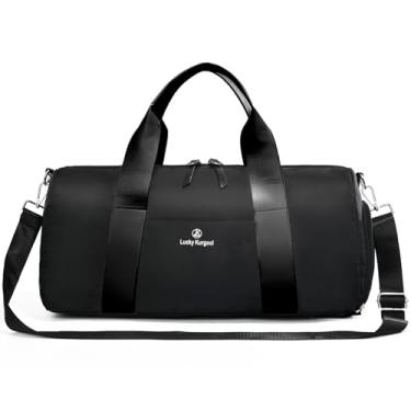 Imagem de Pequena bolsa de ginástica feminina com bolso molhado e compartimento de sapatos, linda mini bolsa esportiva esportiva para ioga, treino, dança, natação, Preto, Large