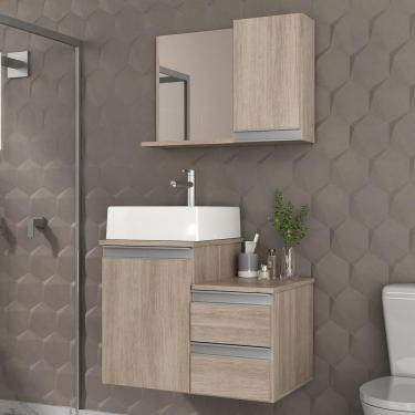 Imagem de Conjunto Gabinete Banheiro Cross 60 (gabinete+espelheira+cuba) Madeirado Inteiro