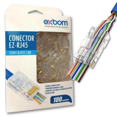 Imagem de 100 Conector Exbom Rj45 Cat5e Ez Vazado 8p8c Rj-45 Para Cabo De Rede Patch Cord Lan