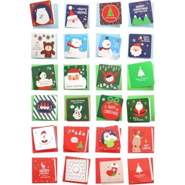 Imagem de Pacote com 24 cartões comemorativos de Feliz Natal com envelope design fofo tamanho pequeno azul verde vermelho 1