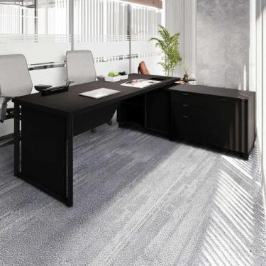 Imagem de Escrivaninha Mesa Escritório Diretor em L 2,00 com Caixa de Tomadas e 