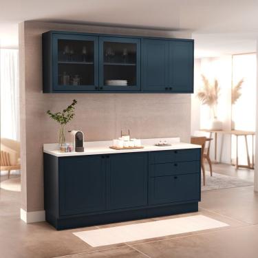 Imagem de Cozinha Compacta 4 Peças 6 Portas 3 Gavetas Com Tampo Sevilha Azul órion
