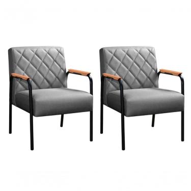 Imagem de Conjunto 2 Poltronas Ludmilla Cadeira Decorativa Sala Recepção Escritório - Linho Cinza 320