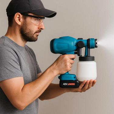 Imagem de Pistola de Pintura Elétrica Sem Fio 21V 800W com 2 Baterias 2000mAh, Motor de Cobre, Tanque 800ml, 3 Padrões de Spray – Kit Profissional para Paredes, Móveis e Reformas