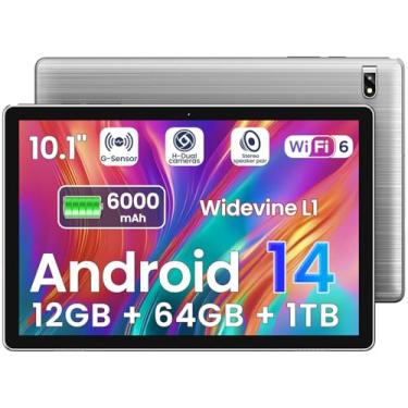 Imagem de Tablet, tablets Android 14 de 10,1 polegadas, Octa-Core, 12 GB de RAM + ROM de 64 GB (expansão de 1 TB), bateria de 6000 mAh, Wi-Fi 6 de 2,4 G + 5G, câmeras de 2 MP + 8 MP, Bluetooth, IPS FHD 1280 x