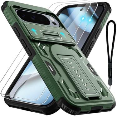 Imagem de GILLKIN Capa para celular Google Pixel 10/10 Pro/Pixel 9/9 Pro com 2 protetores de tela, capa de câmera deslizante, suporte, alça de cordão, capa protetora resistente à prova de choque de grau militar
