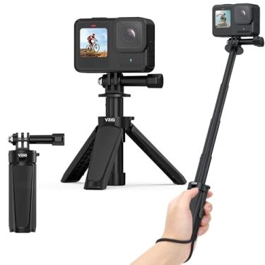 Imagem de VRIG TP29 Mini tripé extensível para câmera, tripé portátil com alça pequena para webcam, bastão de selfie para DJI Osmo Action 5/4/3/AKASO Brave EK7000, tripé para câmera de ação Hero 13 12 11 10 Max