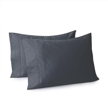 Imagem de Conjunto de 2 fronhas de travesseiro 100% algodão egípcio, tamanho Queen, 400 fios, capas de travesseiro macias e respiráveis com fecho de envelope, 50 x 76 cm (Queen, cinza escuro)