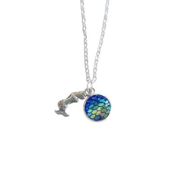 Imagem de Colar Escama e Pingente de Sereia Furta Cor Azul Escuro