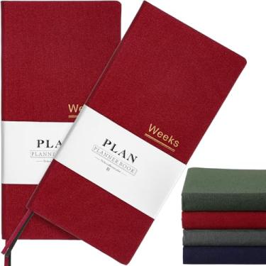 Imagem de Fuyoooo Agenda portátil com 2 peças, plano semanal, sem data, mês, semana, mini caderno fino, agenda para escritório de estudantes viajantes (vermelho brilhante)