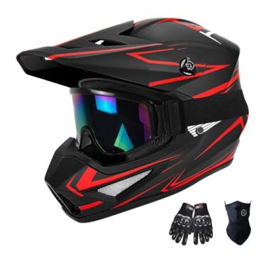Imagem de TTMiku DOT Capacete adulto motocross Dirt Bike com luvas de óculos e máscara, fivela de liberação rápida, viseira de sol ajustável, ATV BMX MX Quad Off-Road, vermelho, GG