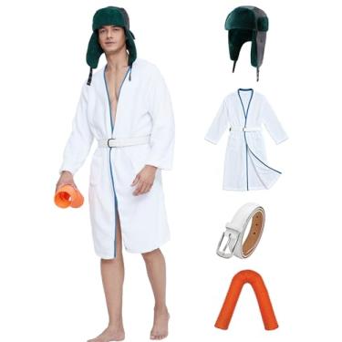 Imagem de Tuoweey Conjunto de fantasia masculina de Natal branco cosplay adereços roupão chapéu cinto mangueira acessórios férias de inverno para festa férias, Conjuntos de roupão com chapéu, X-Large/XX-Large