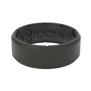 Imagem de Groove Life Anel de casamento de silicone para homens – anéis de borracha respirável para homens, cobertura vitalícia, design exclusivo, anel masculino de ajuste confortável – borda original, Midnight Black / Black, 10