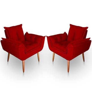 Imagem de Kit 02 Poltrona Para Sala E Quarto Decorativa Opala Suede Cor Vermelho