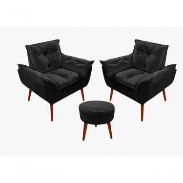 Imagem de Kit C-02 Poltronas Opala + 01 Puff Redondo Danny Suede Preto