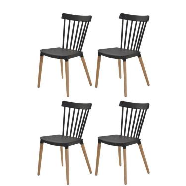 Imagem de Kit 4 Cadeiras Janaína Midi Rivatti Polipropileno Preto Base Madeira