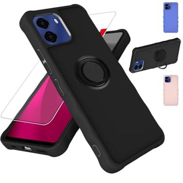 Imagem de jioeuinly Capa compatível com BLU G35 capa de telefone [com protetor de tela de vidro temperado][ superproteção de 2 mm [suporte de anel] preta