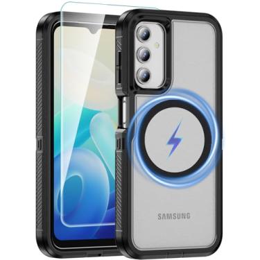 Imagem de Pemuyak Capa magnética para celular Galaxy A14 5G, com protetor de tela, capa de proteção resistente à prova de choque militar 3 em 1 para celular Samsung Galaxy A14 4G 5G, preto transparente