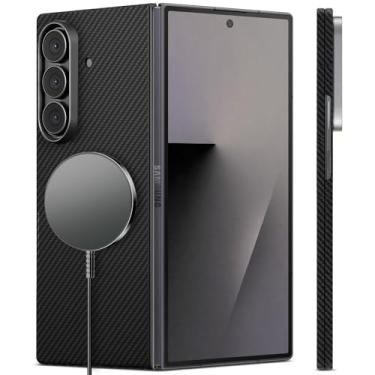 Imagem de Diacube Capa ultrafina de fibra de carbono aramida para Samsung Galaxy Z Fold 7, capa de fibra de aramida genuína 1500D compatível com MagSafe, acabamento em sarja preta fosca e cinza [não impressa]